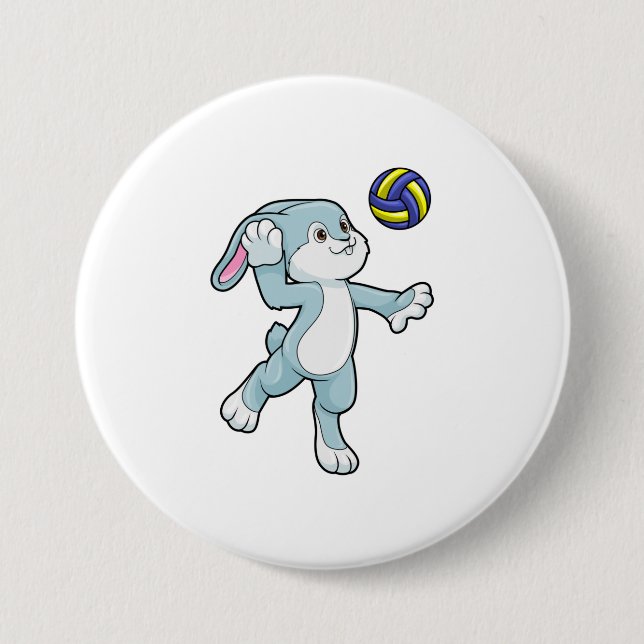 Macaron Rond 7,6 Cm Lapin en sport avec volleyball (Devant)