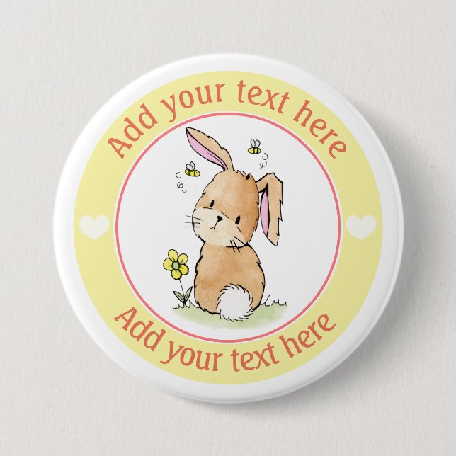 Macaron Rond 7,6 Cm Lapin Lapin Et Abeilles Personnalisés (Devant)