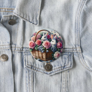 Macaron Rond 7,6 Cm Lapins nichés parmi les roses de cottage