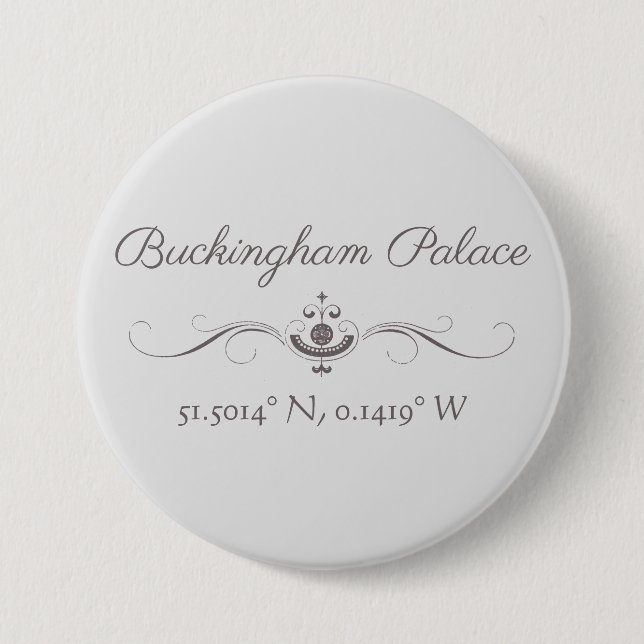 Macaron Rond 7,6 Cm Latitude et longitude du palais de Buckingham (Devant)
