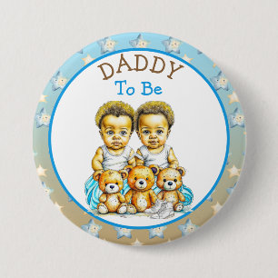Macaron Rond 7,6 Cm Le Baby shower papa du jumeau afro-américain
