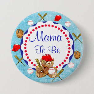Macaron Rond 7,6 Cm Le baseball Teddy Bear Mama sera Baby shower