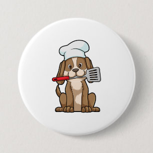 Macaron Rond 7,6 Cm Le chien cuisinier avec le casquette et la spatule