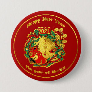 Macaron Rond 7,6 Cm Le Joyeux Nouvel An chinois du boeuf