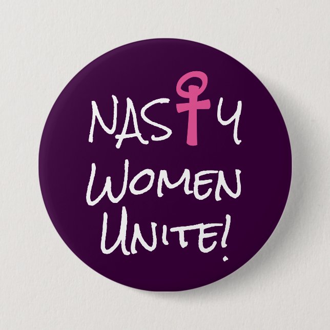 Macaron Rond 7,6 Cm "Les femmes méchantes unissent ! "avec le symbole (Devant)