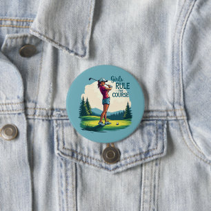 Macaron Rond 7,6 Cm Les filles gouvernent le parcours Retro Golf Illus