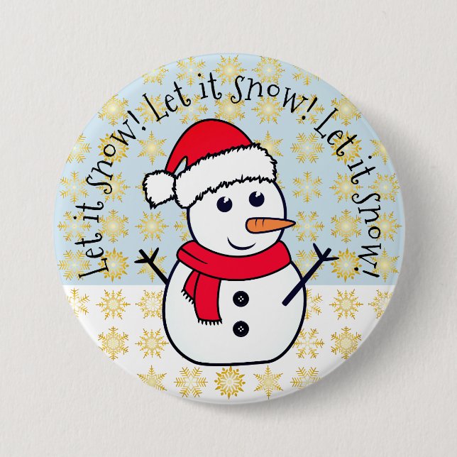 Macaron Rond 7,6 Cm "Let it Snow" kawaii bonhomme de neige (Devant)