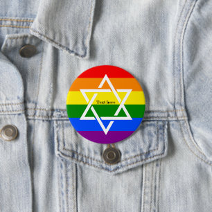 Macaron Rond 7,6 Cm LGBTQ Gay Arc-en-ciel Drapeau juif Étoile de David