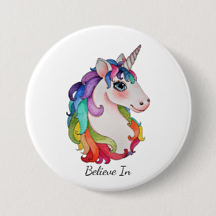 Macaron Rond 7,6 Cm Licorne d'aquarelle avec des cheveux d'arc-en-ciel