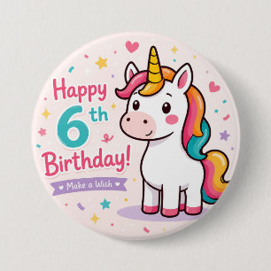 Macaron Rond 7,6 Cm Licorne Fantaisiste 6ème Anniversaire Magie
