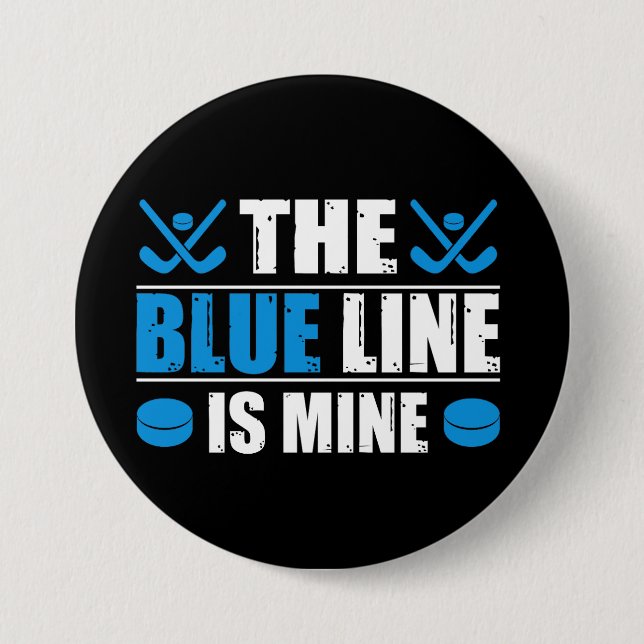 Macaron Rond 7,6 Cm Ligne bleue de hockey (Devant)