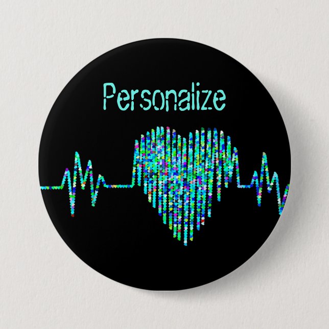 Macaron Rond 7,6 Cm Ligne EKG coeur médical (Devant)