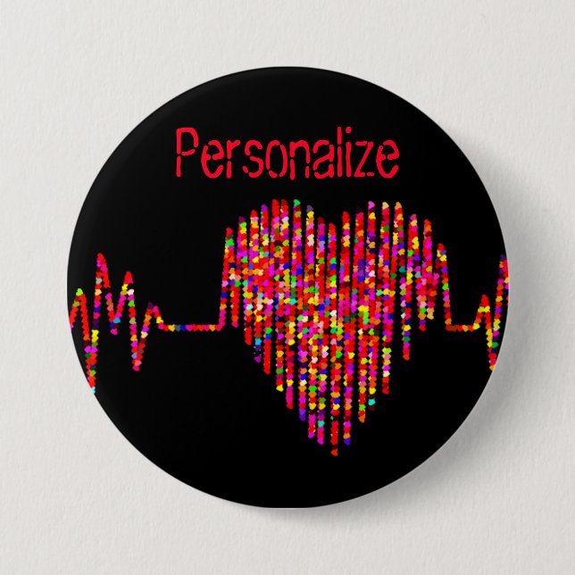 Macaron Rond 7,6 Cm Ligne EKG coeur médical noir rouge (Devant)