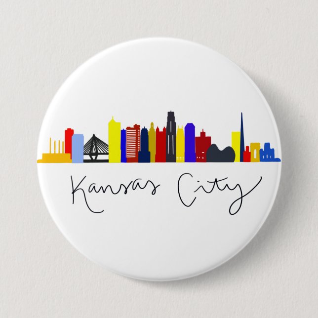 Macaron Rond 7,6 Cm Ligne Skyline de Kansas City (Devant)