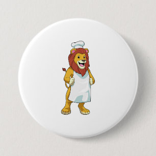 Macaron Rond 7,6 Cm Lion as Cook with Chef Cooking apron