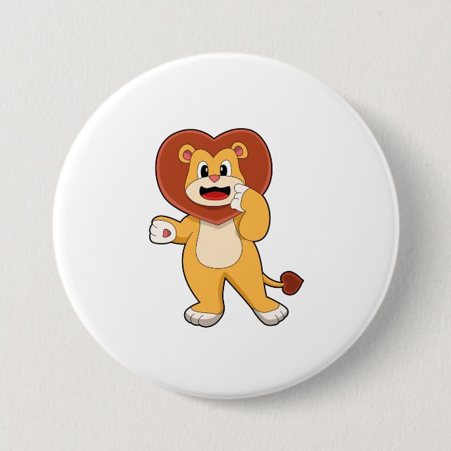 Macaron Rond 7,6 Cm Lion avec coeur (Devant)