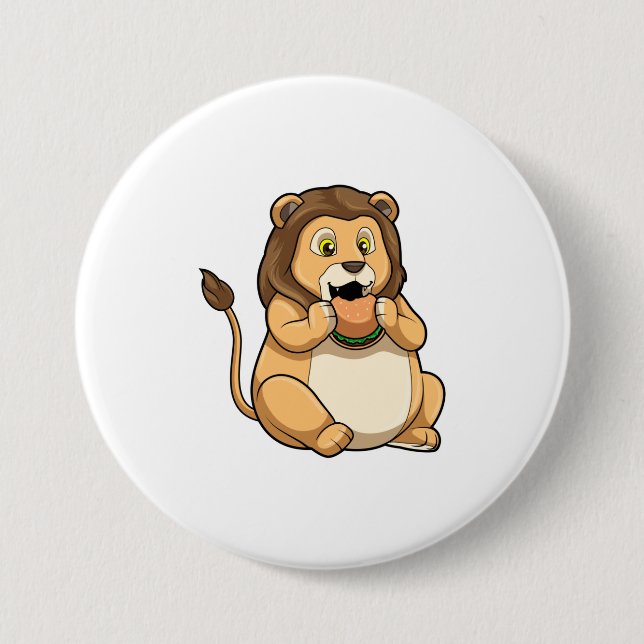 Macaron Rond 7,6 Cm Lion avec hamburger (Devant)