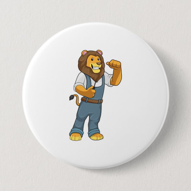 Macaron Rond 7,6 Cm Lion comme tournevis de Handyman (Devant)