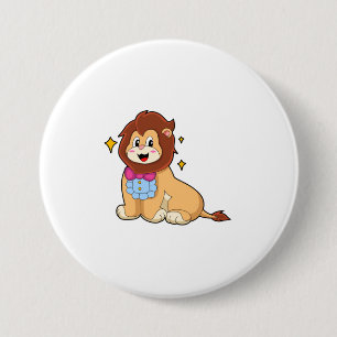 Macaron Rond 7,6 Cm Lion en Gentleman avec Cravate.PNG