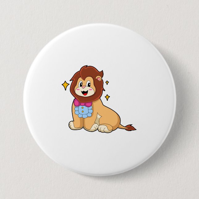 Macaron Rond 7,6 Cm Lion en Gentleman avec Cravate.PNG (Devant)