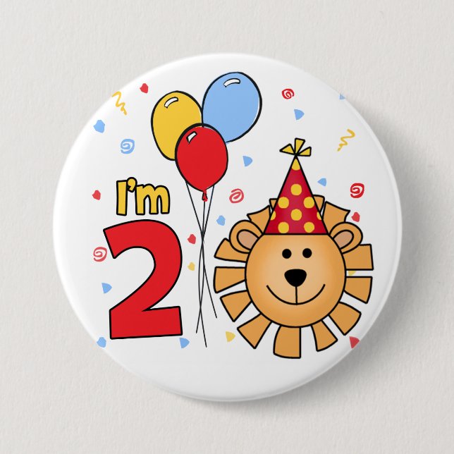 Macaron Rond 7,6 Cm Lion Face 2e anniversaire (Devant)