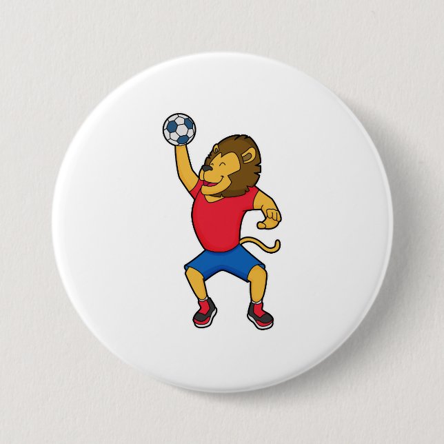 Macaron Rond 7,6 Cm Lion Handball player Handball (Devant)