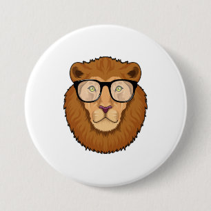 Macaron Rond 7,6 Cm Lion Nerd avec lunettes