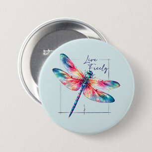 Macaron Rond 7,6 Cm Live Freely - Dragonfly artistique