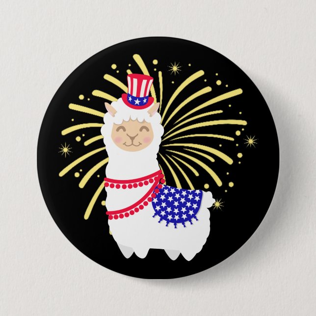 Macaron Rond 7,6 Cm Llama American 4 juillet (Devant)