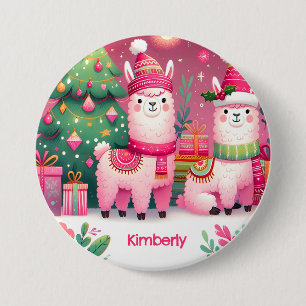 Macaron Rond 7,6 Cm Llama Rose Personnalisé Noël Nom