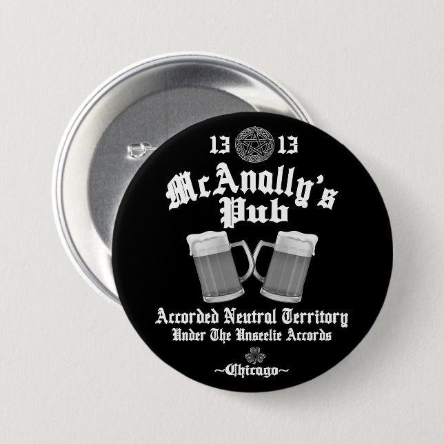 Macaron Rond 7,6 Cm Logo blanc du pub McAnally (Devant & derrière)