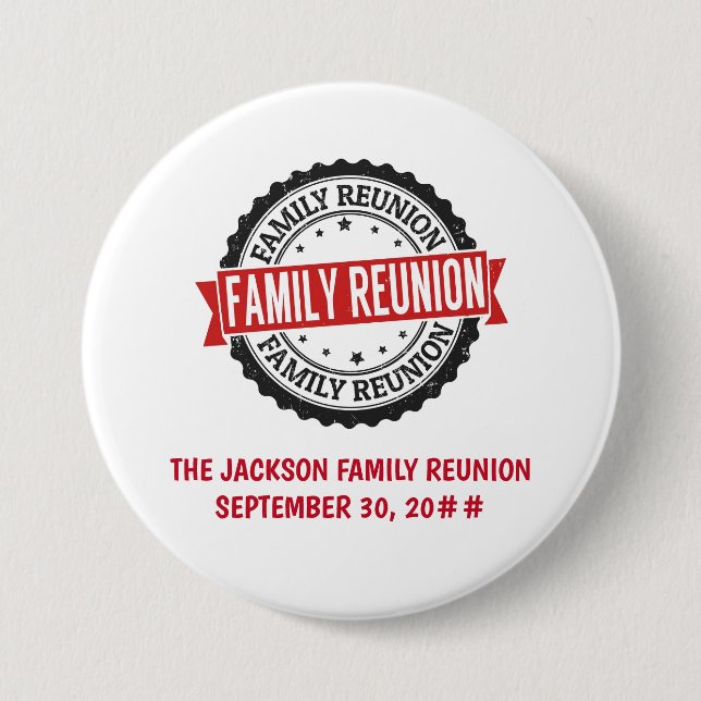 Macaron Rond 7,6 Cm Logo de réunion famille noir rouge (Devant)
