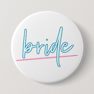 Macaron Rond 7,6 Cm LOLA Neon Blue and Pink 90's Bride Bachelorette