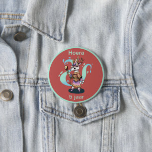 Macaron Rond 7,6 Cm Loup magique 5 ans hourra