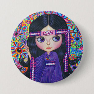 Macaron Rond 7,6 Cm Love Headband Hippie Girl Doll Purple Psychedelic