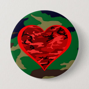 Macaron Rond 7,6 Cm Love You Red Camo Heart Militaire Valentine Button