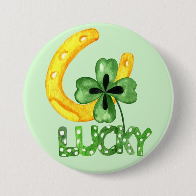 Macaron Rond 7,6 Cm Lucky Shamrock & Horseshoe (Devant)