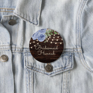 Macaron Rond 7,6 Cm Lumières de Chaîne en Bois Rustique Fleur Bleue De