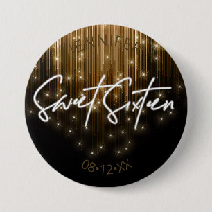 Macaron Rond 7,6 Cm Lumières en cascade Sweet 16 Gold ID790