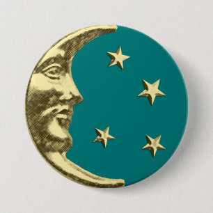 Macaron Rond 7,6 Cm Lune et étoiles d'art déco - Teal et or