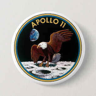 Macaron Rond 7,6 Cm Lune Landing 50e anniversaire Apollo 11 Mission