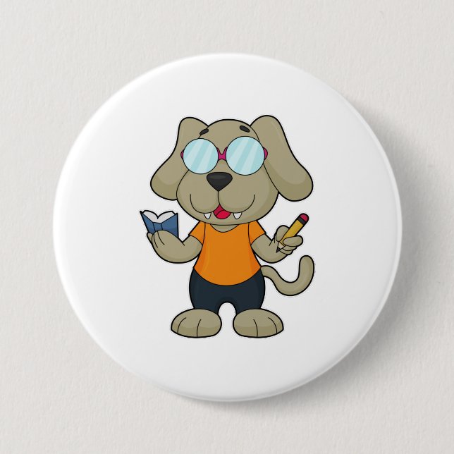 Macaron Rond 7,6 Cm Lunettes de livre Nerd de chien (Devant)