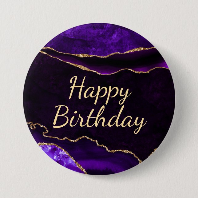 Macaron Rond 7,6 Cm Luxe Purple Gold Parties scintillant Agate Joyeux  (Devant)