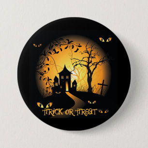 Macaron Rond 7,6 Cm Maison hantée Halloween grande, bouton rond de 3 p