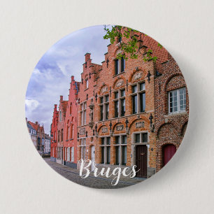 Macaron Rond 7,6 Cm Maisons médiévales en briques colorées à Bruges, B