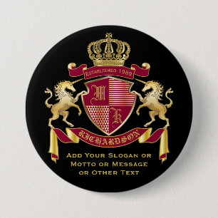 Macaron Rond 7,6 Cm Make Your Own Coat of Arms Red Gold Unicorn Emblem