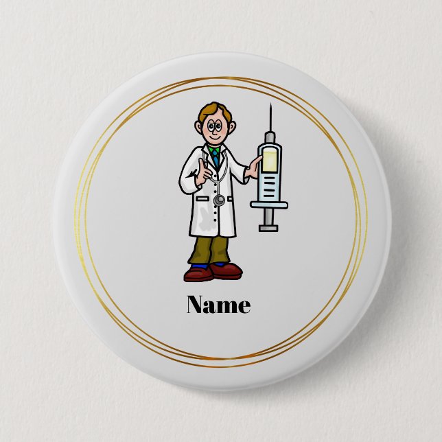 Macaron Rond 7,6 Cm Male Doctor with Giant Syringe Button (Devant)