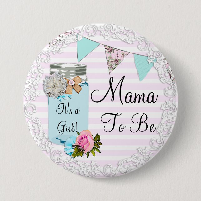 Macaron Rond 7,6 Cm Mama sera Blue Mason Jar Rustic Button (Devant)