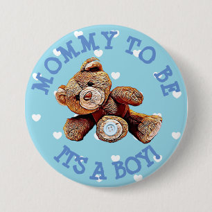 Macaron Rond 7,6 Cm Maman à être bouton bleu de baby shower de coeur