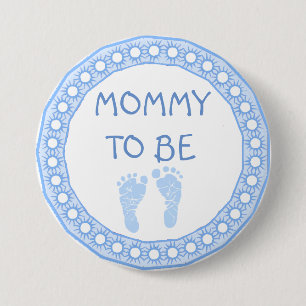 Macaron Rond 7,6 Cm Maman à être bouton de baby shower de garçon bleu